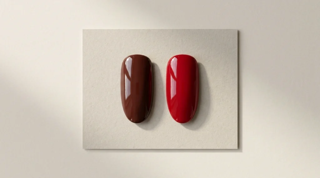 vampy red versus classic red nail polish undertone comparison.