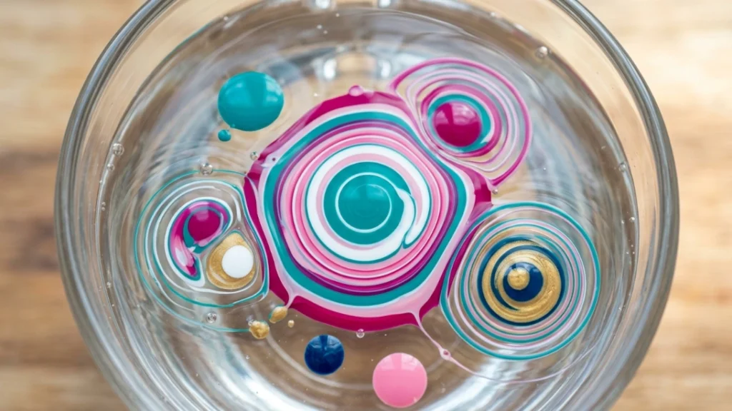 marble nail art at home - polish rings spreading on water