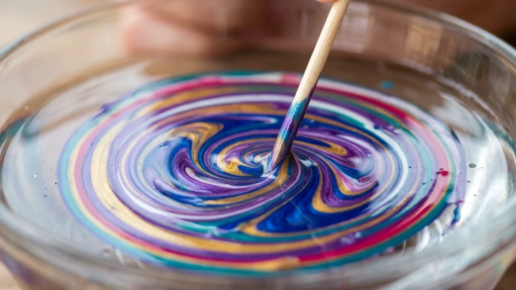 marble nail art at home - toothpick dragging swirl pattern