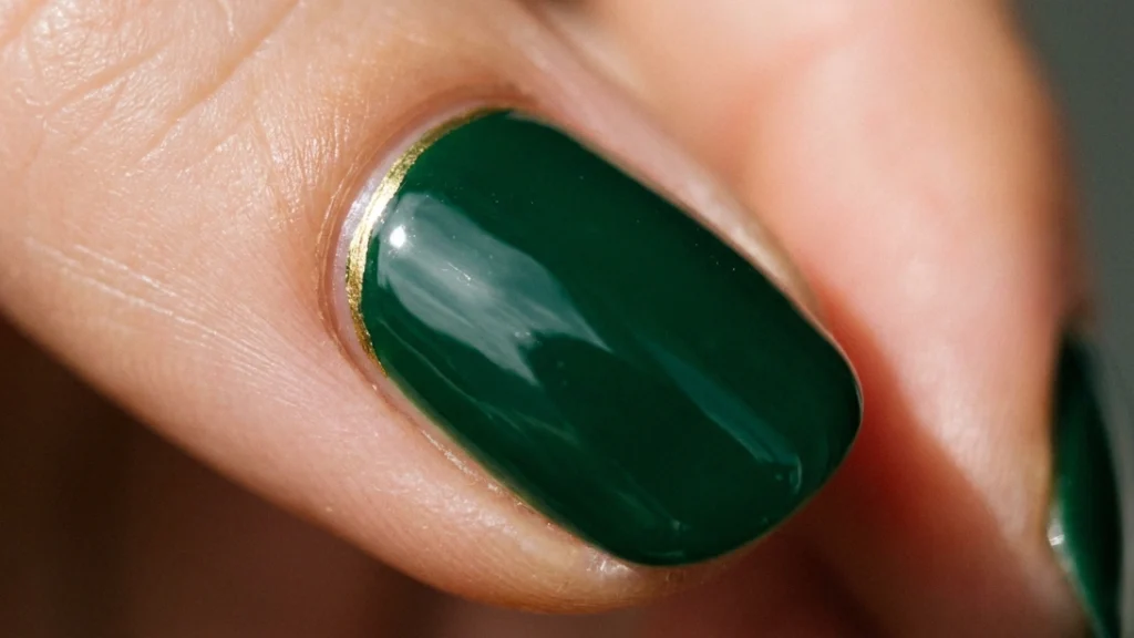wicked green nails - gold cuticle line accent