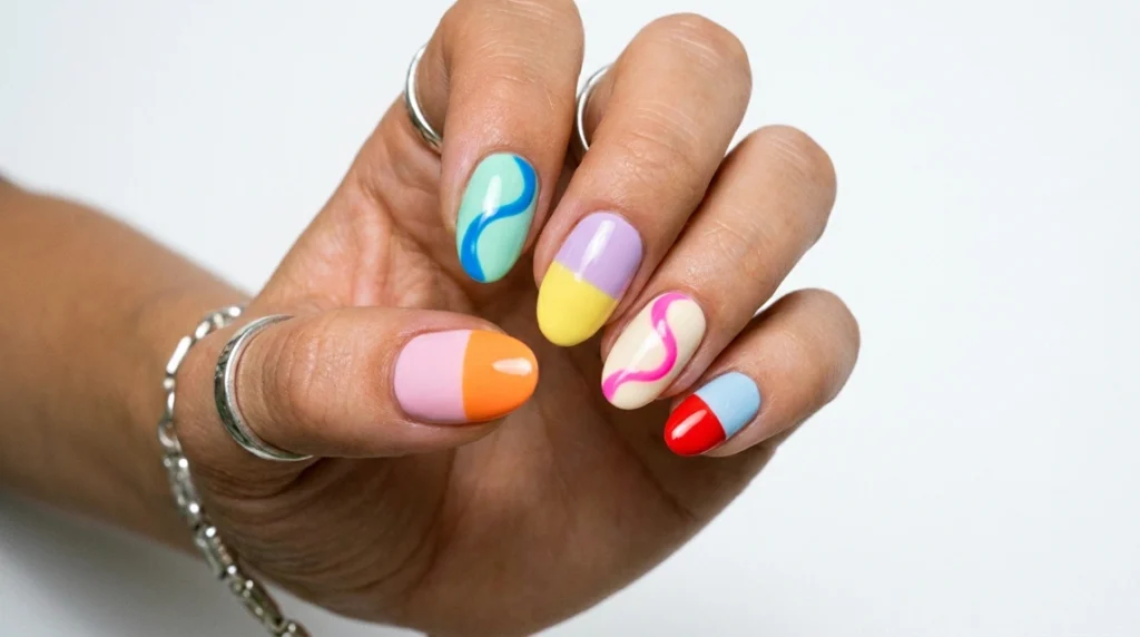 A colorful mismatched set works best when the shades share the same saturation level.