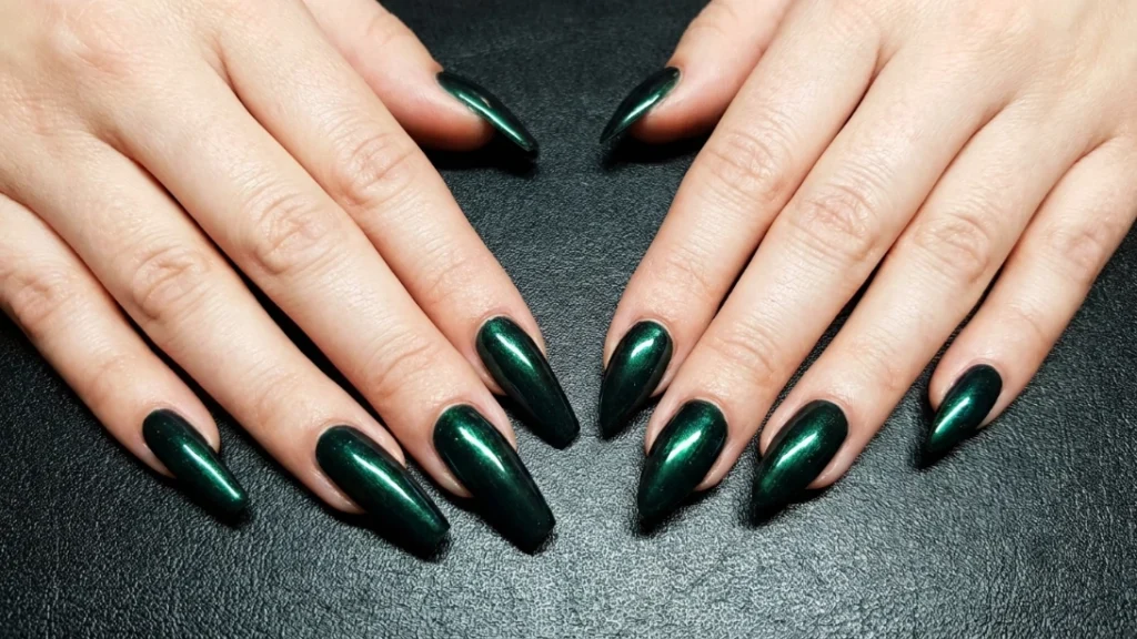 wicked green nails - coffin versus almond shape comparison