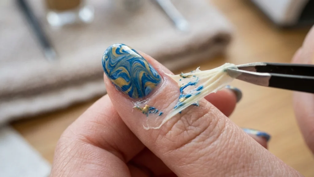 marble nail art at home - peeling latex to remove excess polish