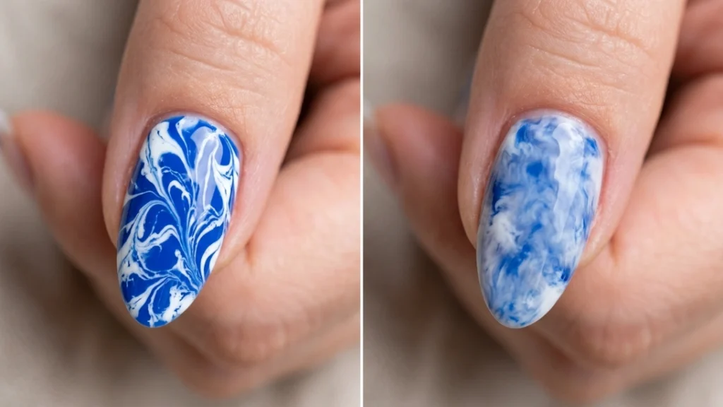 marble nail art at home - crisp versus muddy pattern comparison