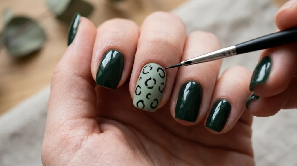 green leopard print nails - glossy top coat seal