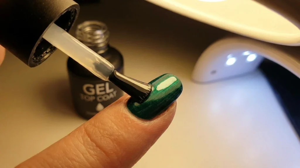wicked green nails - gel top coat sealing application