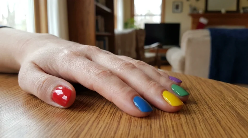 Even base coats across all five nails set up the patterns that come next.