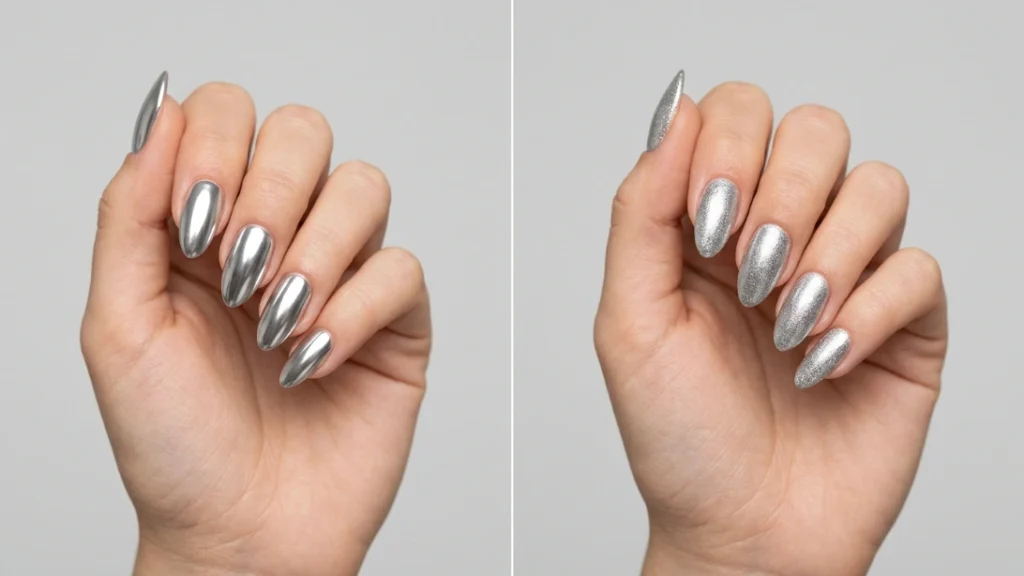 hrome vs metallic nails - side by side finish comparison under matching light