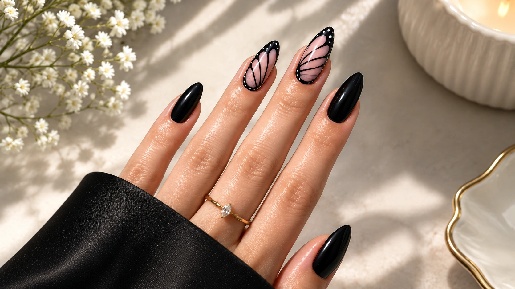black butterfly nails - elegant editorial feature image
