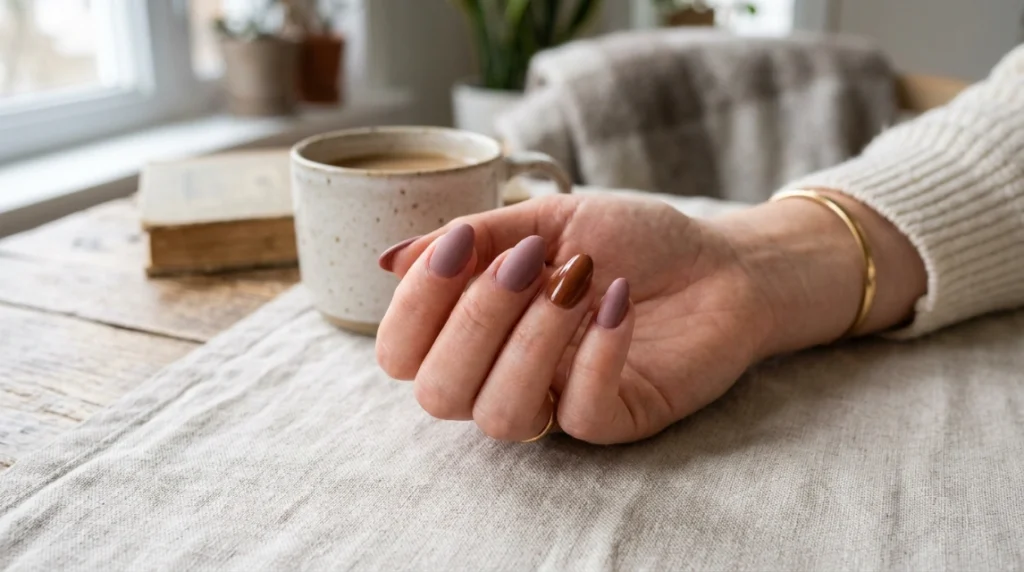 A lighter dusty mauve and cream combination