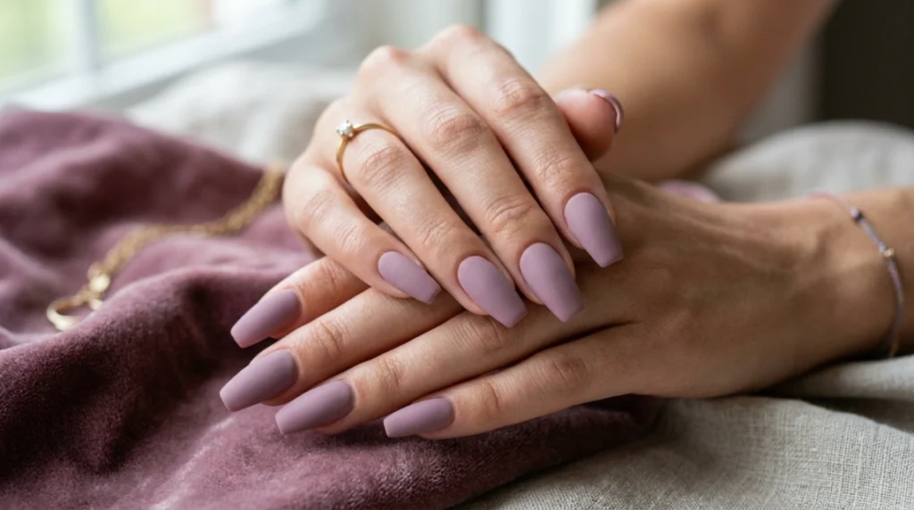 A textured, velvet-matte dusty mauve finish