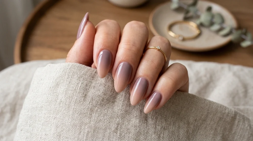 Dusty mauve fading into a soft nude tip