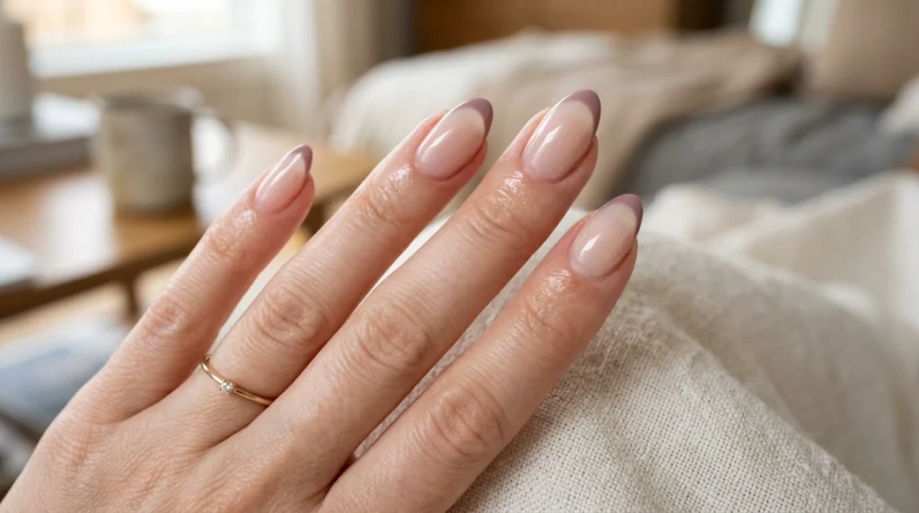 Dusty mauve on a short, practical squoval shape