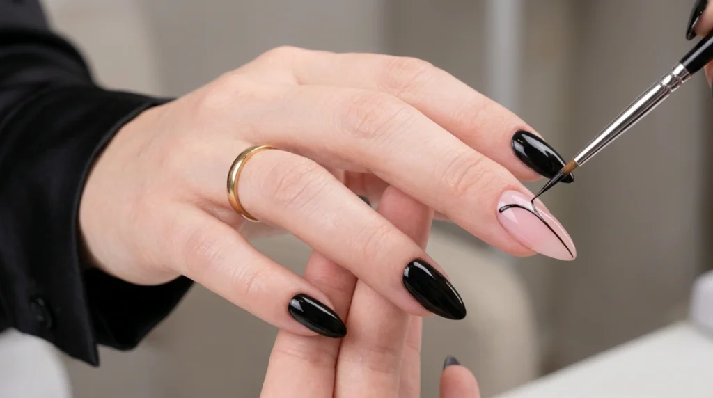 black butterfly nails - central wing vein line