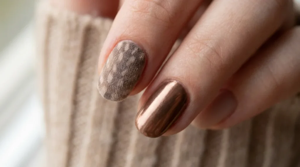 A playful take on deer print nails with tiny deer, mushroom, and floral accents.