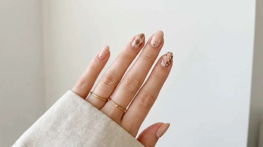 eer print nails get an elevated update with matte and fawn chrome finishes.