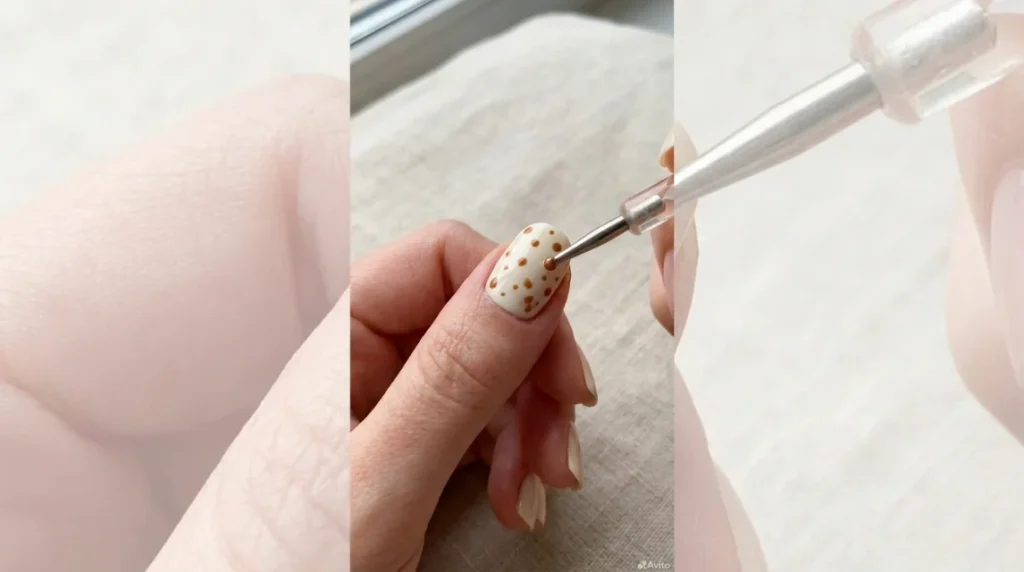Step one for DIY deer print nails: a warm cream or beige base coat.