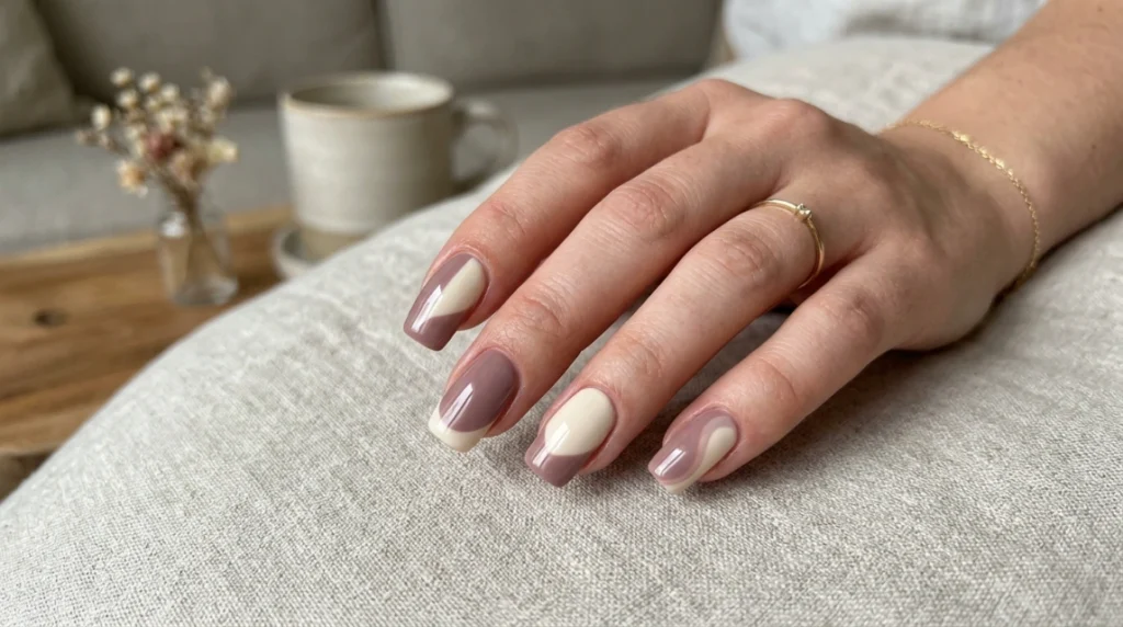 Sheer, jelly-finish dusty mauve nails