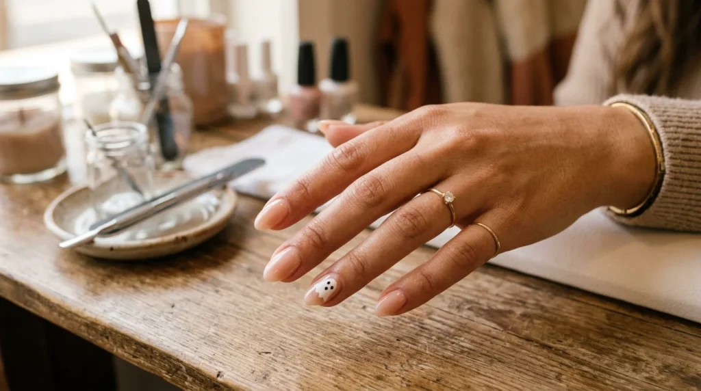 A top coat unifies the sheer base and the ghost accent into one look