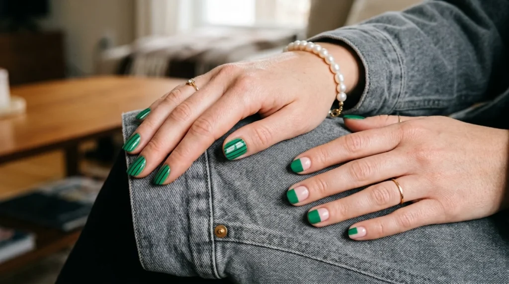 Five green swatches in a row, from emerald on the left to sage on the right