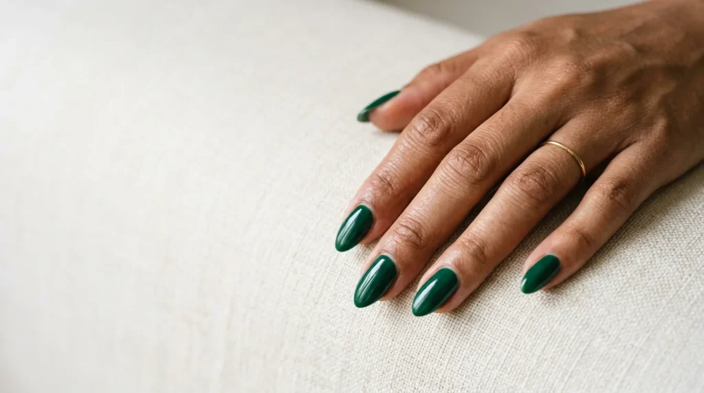 One hand shows dots at the cuticle, the other shows a curved gap of bare nail
