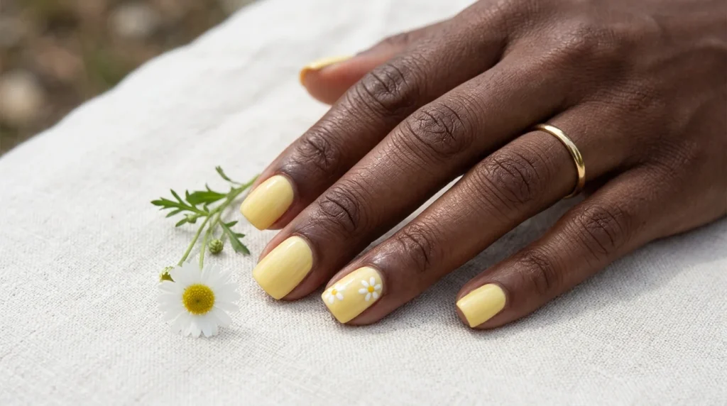Yellow Floral French Tips